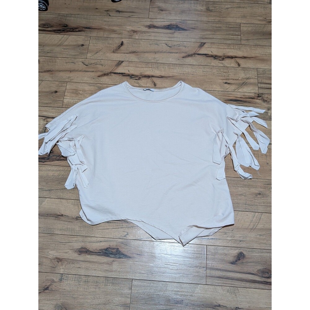 Diverse Italia Womens XL White Knit Pullover T-Shirt Fringe Short Sleeve